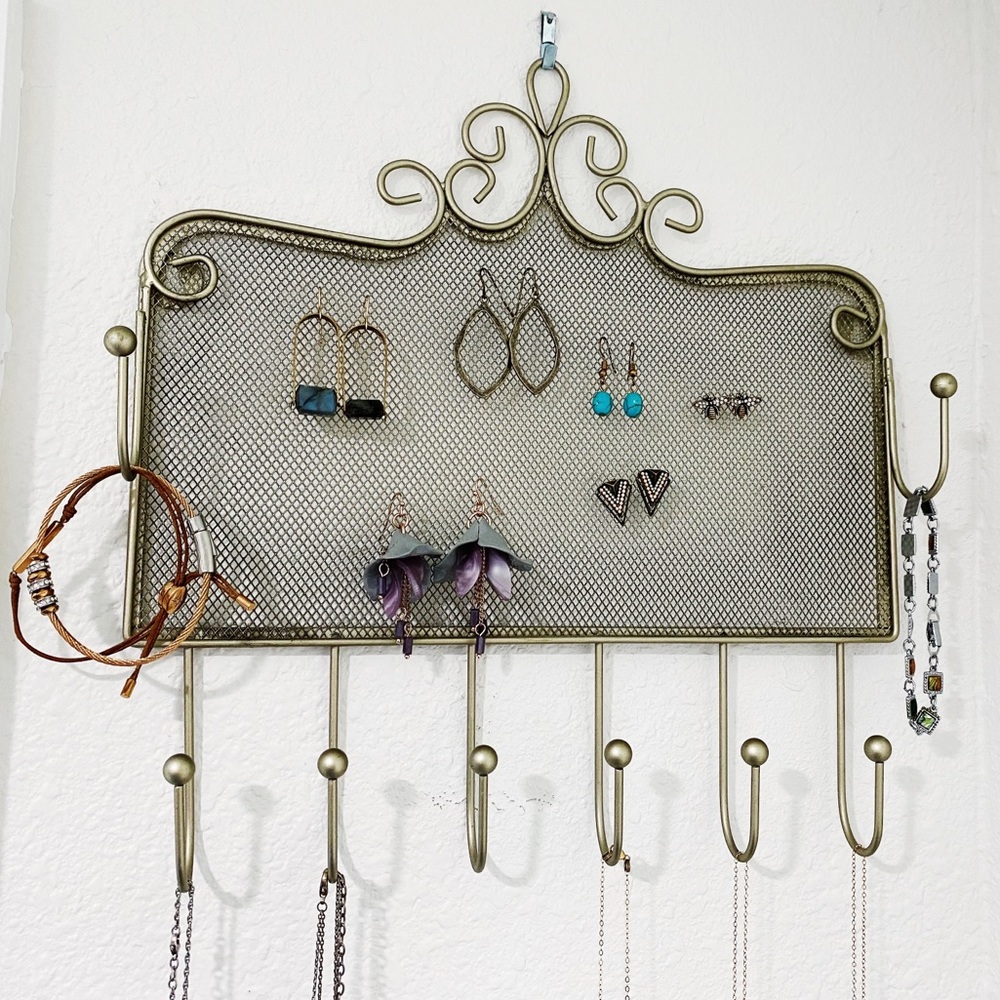World Market pewter wall hanging jewelry organizer